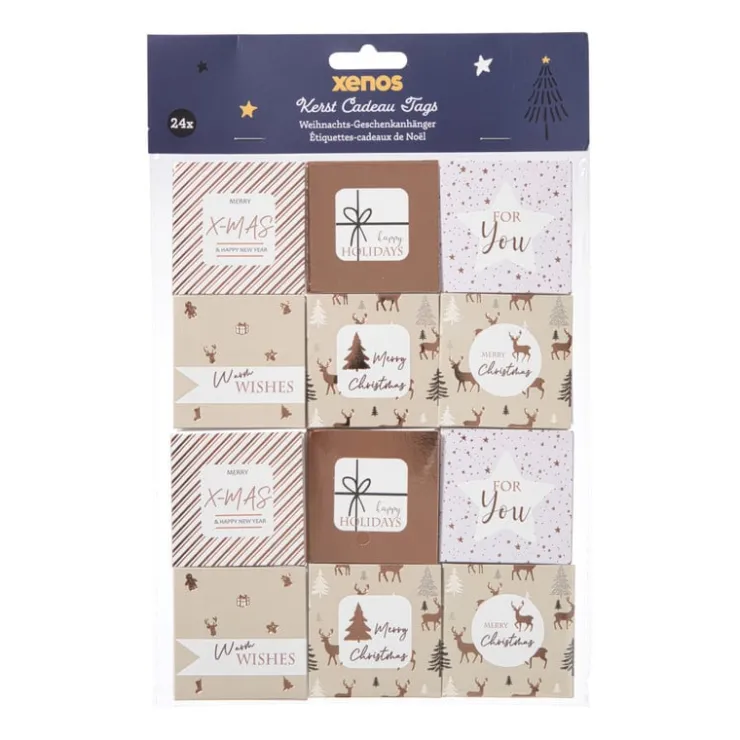 Xenos Kerstcadeau tags - roze - set van 24- Kerst Inpakken