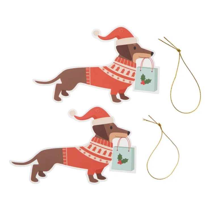 Xenos Kerstcadeau tags - teckel - set van 4- Kerst Inpakken