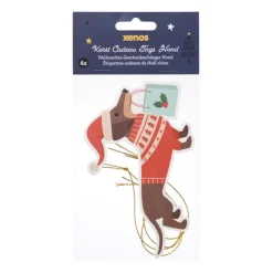 Xenos Kerstcadeau tags - teckel - set van 4- Kerst Inpakken