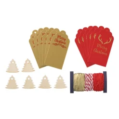 Xenos Kerstcadeau tags met lint - rood/goud - set van 18- Kerst Inpakken