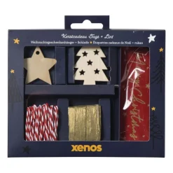 Xenos Kerstcadeau tags met lint - multikleur - set van 10- Kerst Inpakken