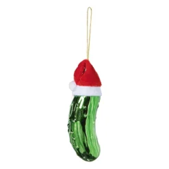 Xenos Kersthanger augurk met kerstmuts - groen - 11x3.5x3.2 cm- Kersthangers|Kerstballen