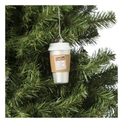 Xenos Kersthanger coffee to go - glas - ø5x10 cm- Kerstcadeaus|Kersthangers