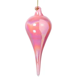 Xenos Kersthanger druppel - roze - ø6x15 cm- Kersthangers|Kerstballen