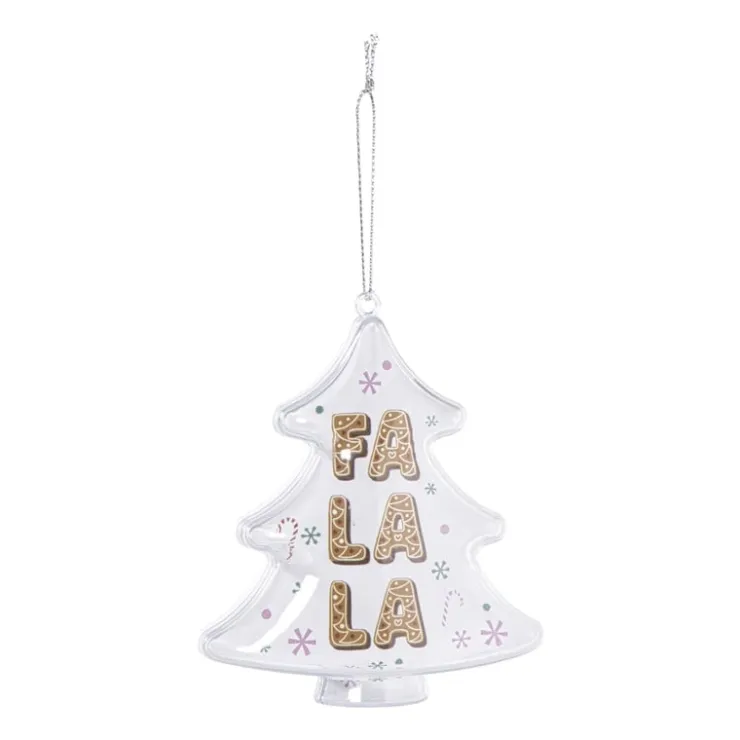 Xenos Kersthanger fa la la - transparant - 10.5x10.5x3.5 cm- Kersthangers|Kerstballen