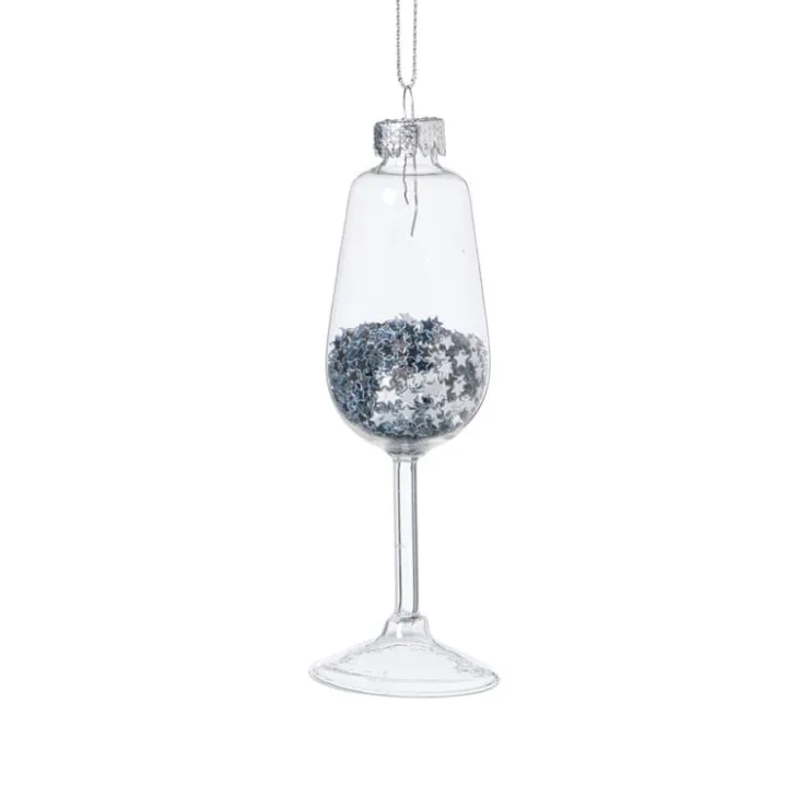 Xenos Kersthanger glas met sterretjes - zilverkleurig - ø4x12 cm- Kersthangers|Kerstballen