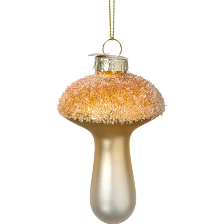 Xenos Kersthanger glitter paddenstoel - goudkleurig - ø6x9 cm- Kersthangers|Kerstballen