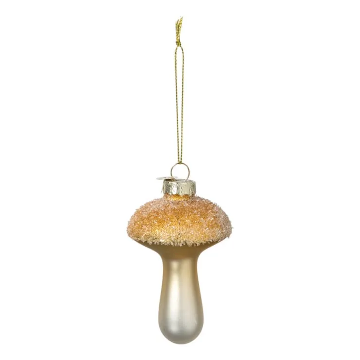 Xenos Kersthanger glitter paddenstoel - goudkleurig - ø6x9 cm- Kersthangers|Kerstballen
