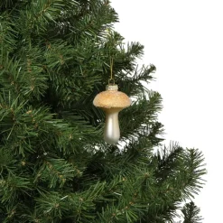 Xenos Kersthanger glitter paddenstoel - goudkleurig - ø6x9 cm- Kersthangers|Kerstballen