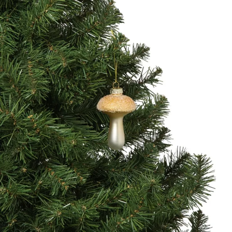 Xenos Kersthanger glitter paddenstoel - goudkleurig - ø6x9 cm- Kersthangers|Kerstballen