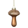 Xenos Kersthanger glitter paddenstoel - bruin - ø6x9 cm- Kersthangers|Kerstballen