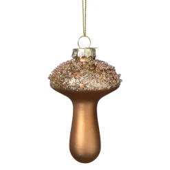 Xenos Kersthanger glitter paddenstoel - bruin - ø6x9 cm- Kersthangers|Kerstballen