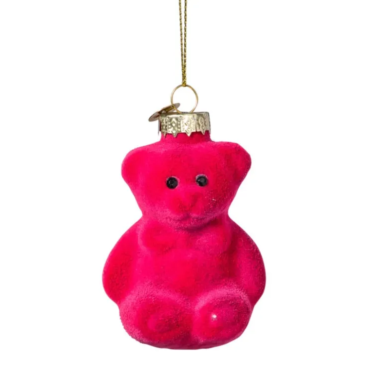 Xenos Kersthanger gummybeer velvet - roze - 8x5.6x4.6 cm- Kersthangers|Kerstballen
