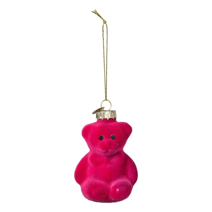 Xenos Kersthanger gummybeer velvet - roze - 8x5.6x4.6 cm- Kersthangers|Kerstballen