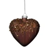 Xenos Kersthanger hart met glitters - bruin - 4x10 cm- Kersthangers|Kerstballen