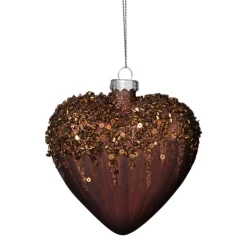 Xenos Kersthanger hart met glitters - bruin - 4x10 cm- Kersthangers|Kerstballen