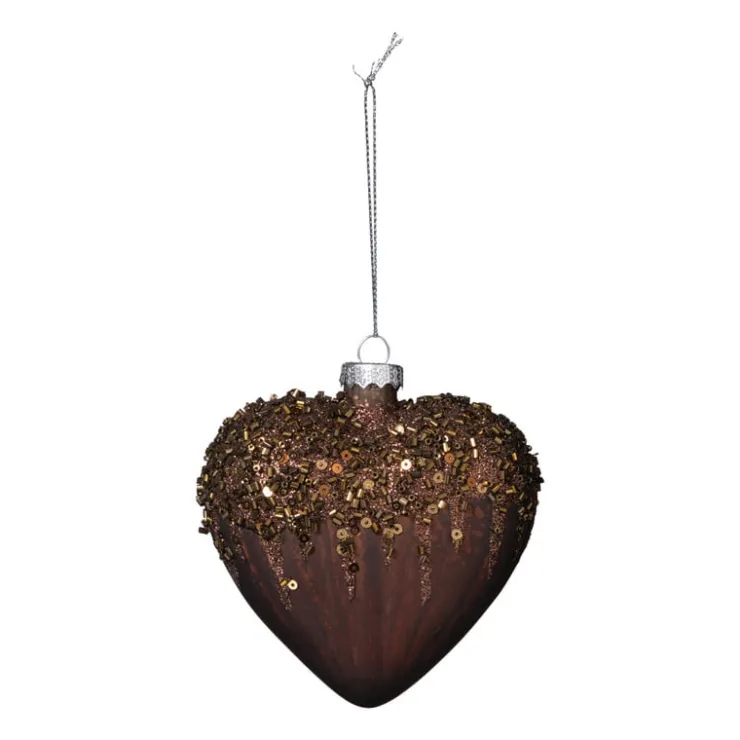 Xenos Kersthanger hart met glitters - bruin - 4x10 cm- Kersthangers|Kerstballen