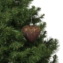 Xenos Kersthanger hart met glitters - bruin - 4x10 cm- Kersthangers|Kerstballen