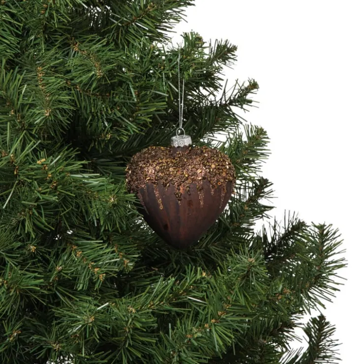 Xenos Kersthanger hart met glitters - bruin - 4x10 cm- Kersthangers|Kerstballen