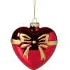 Xenos Kersthanger hart met strik - bordeaux rood - 10.5x10x4.5 cm- Kerstcadeaus|Kersthangers