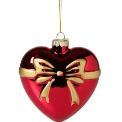 Xenos Kersthanger hart met strik - bordeaux rood - 10.5x10x4.5 cm- Kerstcadeaus|Kersthangers
