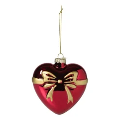 Xenos Kersthanger hart met strik - bordeaux rood - 10.5x10x4.5 cm- Kerstcadeaus|Kersthangers