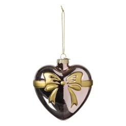 Xenos Kersthanger hart met strik - roze - 10.5x10x4.5 cm- Kerstcadeaus|Kersthangers