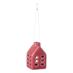 Xenos Kersthanger huisje keramiek - rood - 5.5x3.5x3.5 cm- Kersthangers|Kerstballen