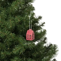 Xenos Kersthanger huisje keramiek - rood - 5.5x3.5x3.5 cm- Kersthangers|Kerstballen