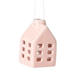 Xenos Kersthanger huisje keramiek - roze - 5.5x3.5x3.5 cm- Kersthangers|Kerstballen