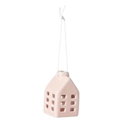 Xenos Kersthanger huisje keramiek - roze - 5.5x3.5x3.5 cm- Kersthangers|Kerstballen
