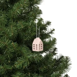Xenos Kersthanger huisje keramiek - roze - 5.5x3.5x3.5 cm- Kersthangers|Kerstballen