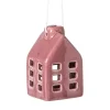 Xenos Kersthanger huisje keramiek - donkerpaars - 5.5x3.5x3.5 cm- Kersthangers|Kerstballen