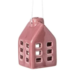Xenos Kersthanger huisje keramiek - donkerpaars - 5.5x3.5x3.5 cm- Kersthangers|Kerstballen