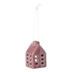 Xenos Kersthanger huisje keramiek - donkerpaars - 5.5x3.5x3.5 cm- Kersthangers|Kerstballen