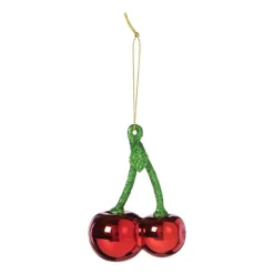 Xenos Kersthanger kersen - groen/rood - 9x6.5x3.8 cm- Kersthangers|Kerstballen