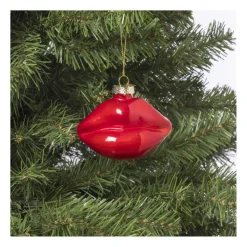 Xenos Kersthanger lippen rood - glas - 8.5x9.5x5 cm- Kersthangers|Kerstballen