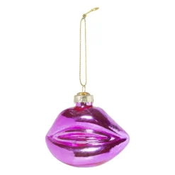 Xenos Kersthanger lippen roze - glas - 6.4x8.3x4 cm- Kersthangers|Kerstballen