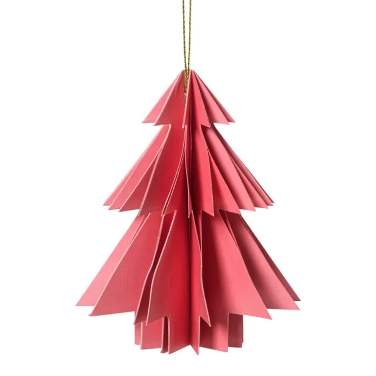 Xenos Kersthanger papieren kerstboom - roze - ø8x10 cm- Kersthangers|Kerstballen