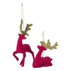 Xenos Kersthanger rendier liggend - roze - 8x9 cm- Kersthangers|Kerstballen