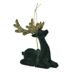 Xenos Kersthanger rendier liggend - goudkleurig/zwart - 8x9 cm- Kerstballen|Kersthangers