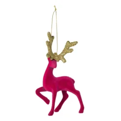 Xenos Kersthanger rendier staand - roze -10x16 cm- Kersthangers|Kerstballen