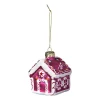 Xenos Kersthanger snoephuisje - roze - 8x6.5x6.5 cm- Kersthangers|Kerstballen