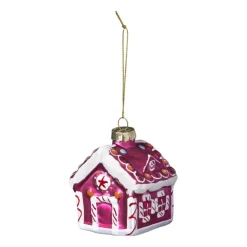 Xenos Kersthanger snoephuisje - roze - 8x6.5x6.5 cm- Kersthangers|Kerstballen