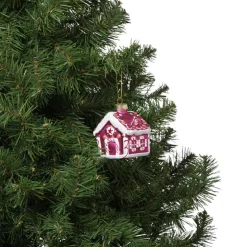 Xenos Kersthanger snoephuisje - roze - 8x6.5x6.5 cm- Kersthangers|Kerstballen