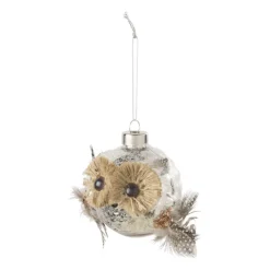 Xenos Kersthanger uil met veren - glas - 8.5x8.2x7.6 cm- Kersthangers|Kerstballen