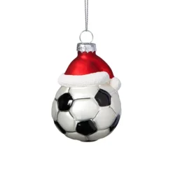 Xenos Kersthanger voetbal - zwart/wit- ø6.3x7.8 cm- Kerst|Kersthangers