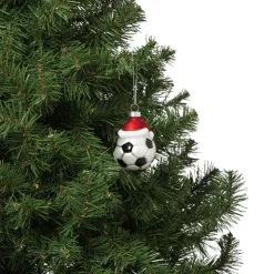 Xenos Kersthanger voetbal - zwart/wit- ø6.3x7.8 cm- Kerst|Kersthangers