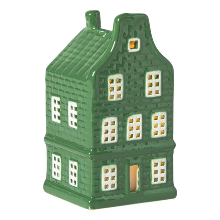 Xenos Kersthuisje - groen - 11x5.5x5.5 cm- Kerstfiguren|Kersthuisjes