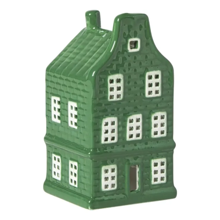 Xenos Kersthuisje - groen - 11x5.5x5.5 cm- Kerstfiguren|Kersthuisjes